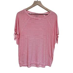 LOFT Womens Sz M Red White Stripe Tied Short Sleeve Shirt Top